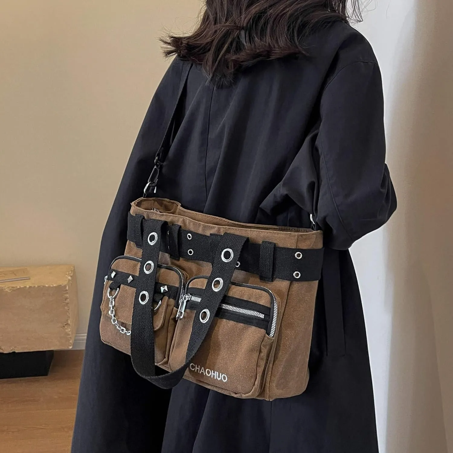 Steampunk Goth Messenger Bag, Fashion Punk Gothic Shoulder Bag