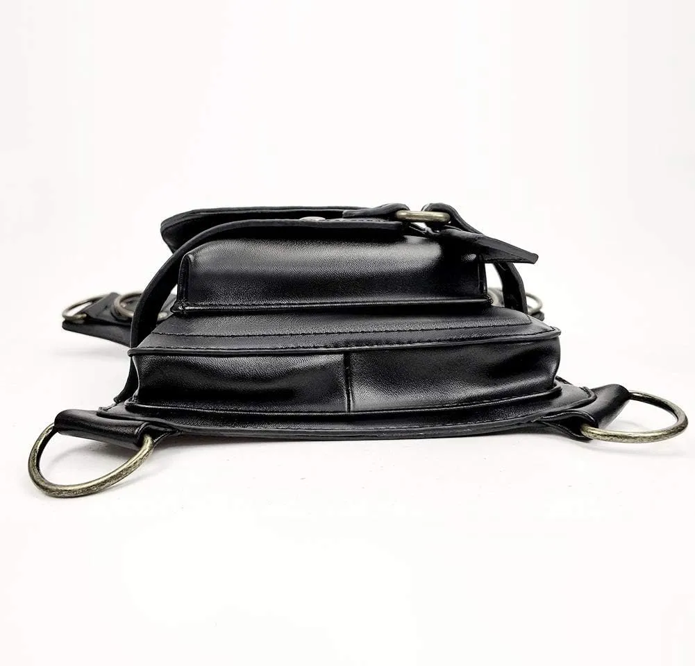 Steampunk Waist Bag Fanny Pack Fashion Gothic Leather Shoulder Crossbody Messenger Bags Thigh Leg Hip Holster Purse Travel Pouch Hiking Sport Chain Bags for Women Men