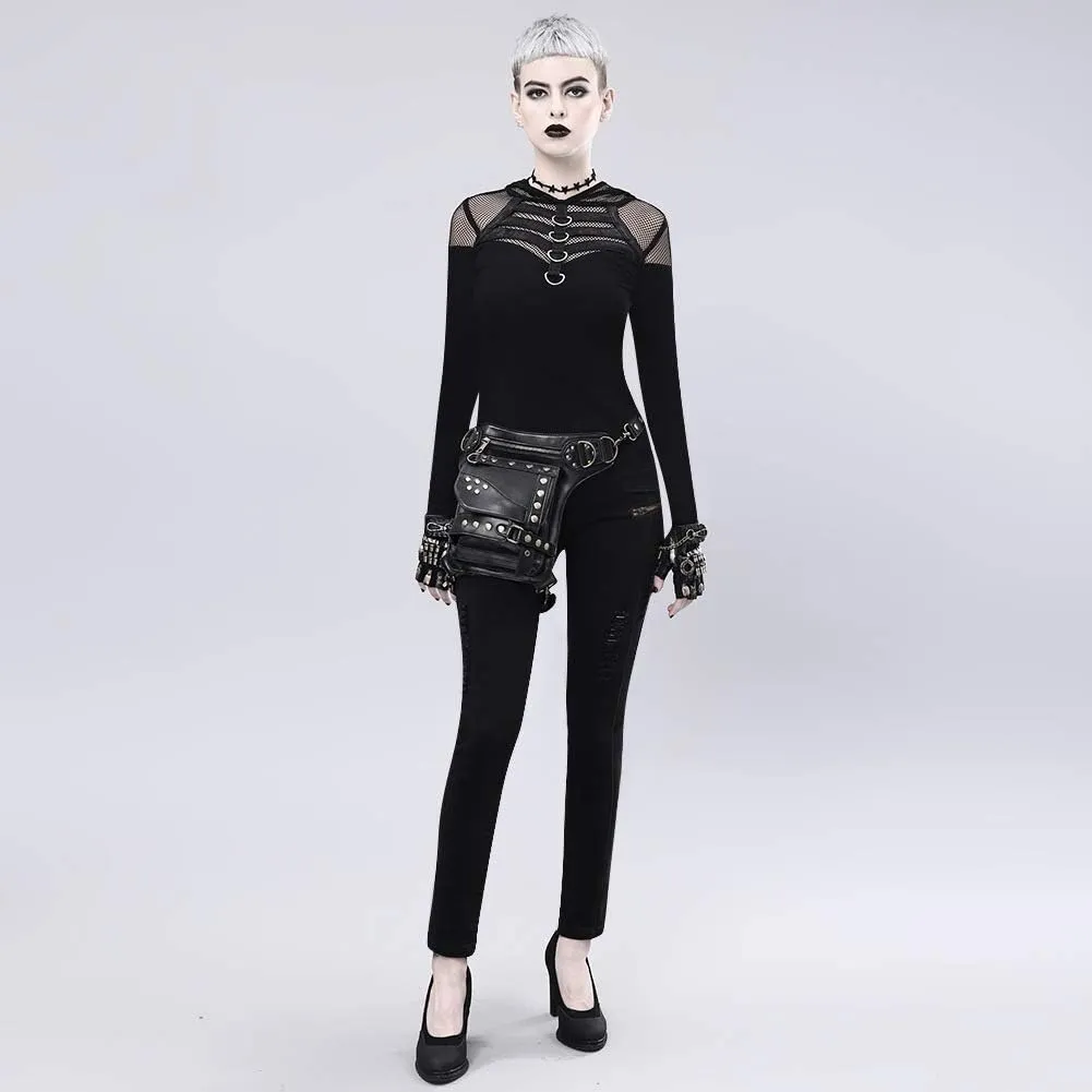 Steampunk Waist Bag Fanny Pack Fashion Gothic Leather Shoulder Crossbody Messenger Bags Thigh Leg Hip Holster Purse Travel Pouch Hiking Sport Chain Bags for Women Men