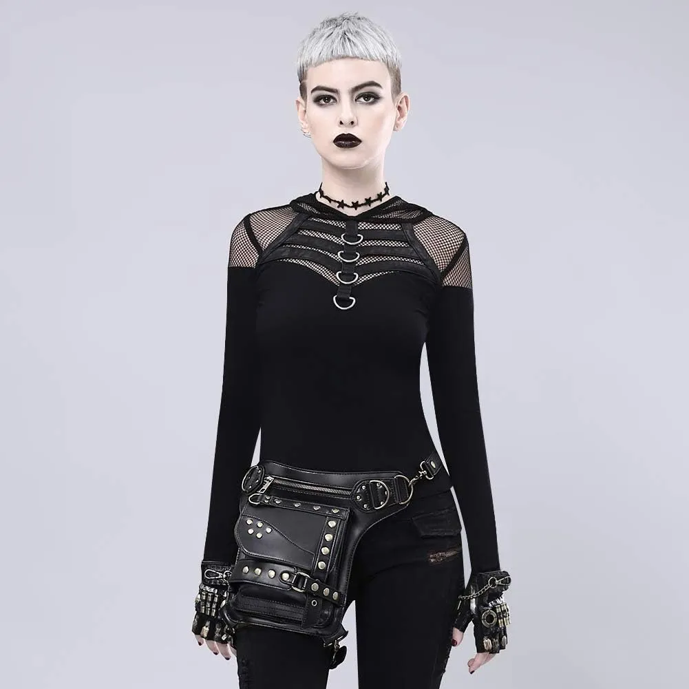 Steampunk Waist Bag Fanny Pack Fashion Gothic Leather Shoulder Crossbody Messenger Bags Thigh Leg Hip Holster Purse Travel Pouch Hiking Sport Chain Bags for Women Men