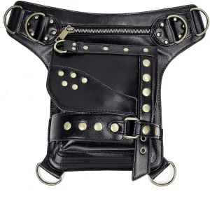 Steampunk Waist Bag Fanny Pack Fashion Gothic Leather Shoulder Crossbody Messenger Bags Thigh Leg Hip Holster Purse Travel Pouch Hiking Sport Chain Bags for Women Men