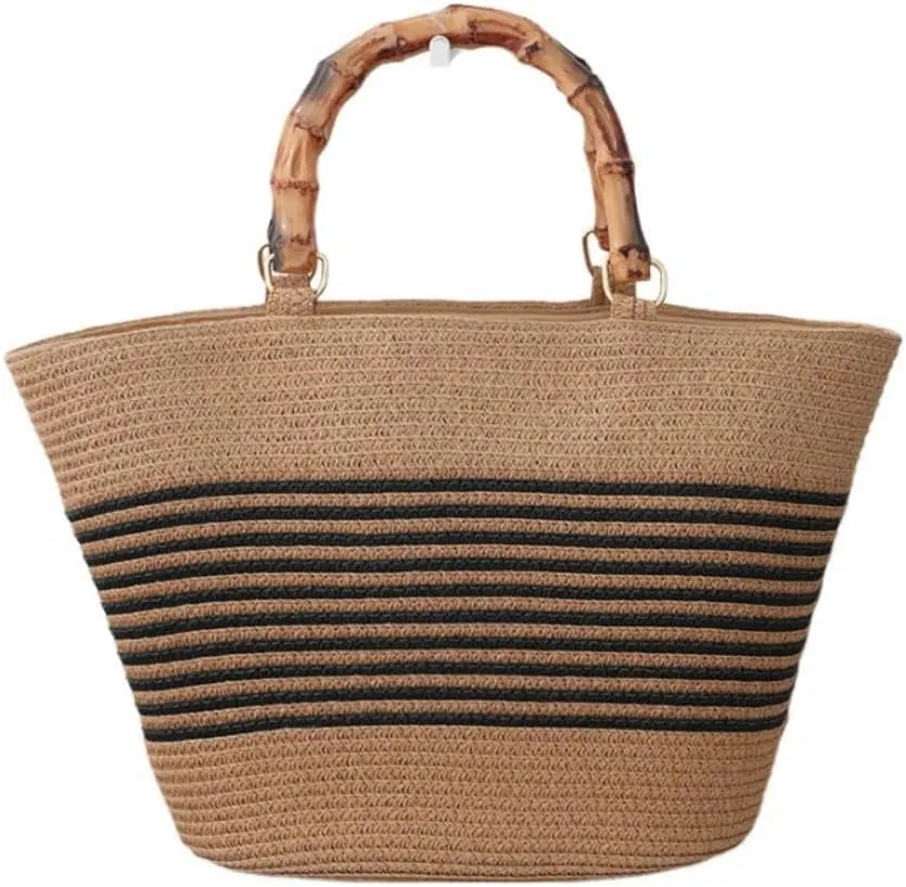 Straw Woven Tote Bag for Women Summer Beach Handbag Market Shopping Holiday Travel Shoulder Bag