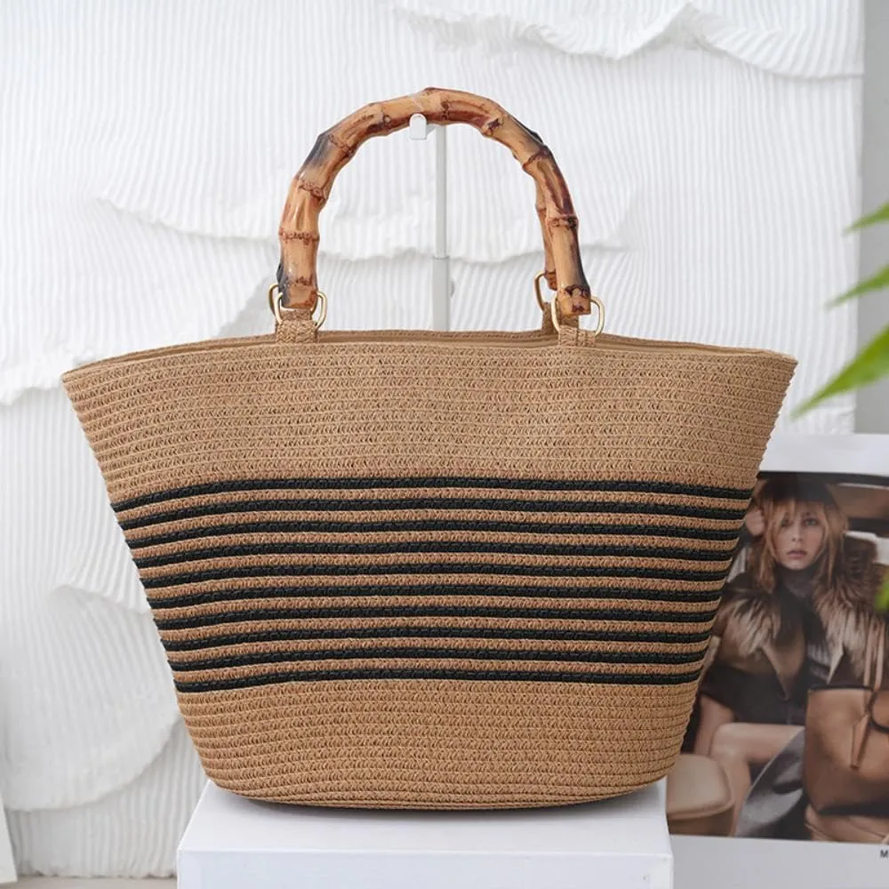 Straw Woven Tote Bag for Women Summer Beach Handbag Market Shopping Holiday Travel Shoulder Bag