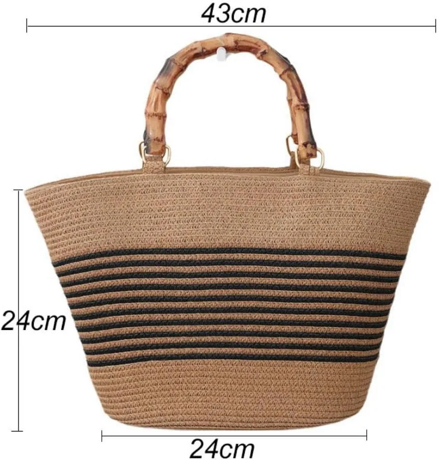 Straw Woven Tote Bag for Women Summer Beach Handbag Market Shopping Holiday Travel Shoulder Bag