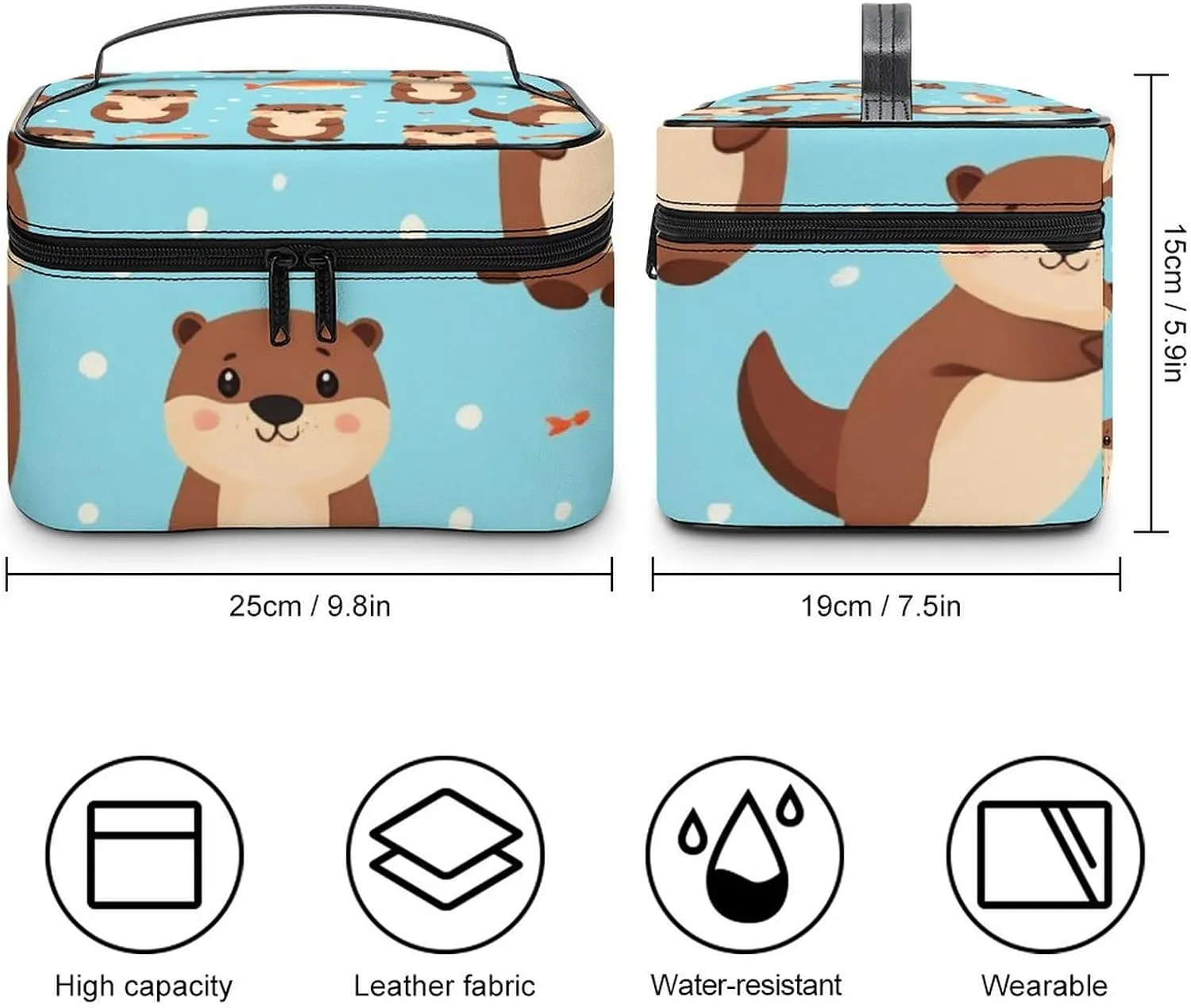 Stylish Cosmetic Bag for Women, Travel Toiletry Storage Bag with with Zipper Pouch Cute Otter Fish Pattern Makeup Organizer Case
