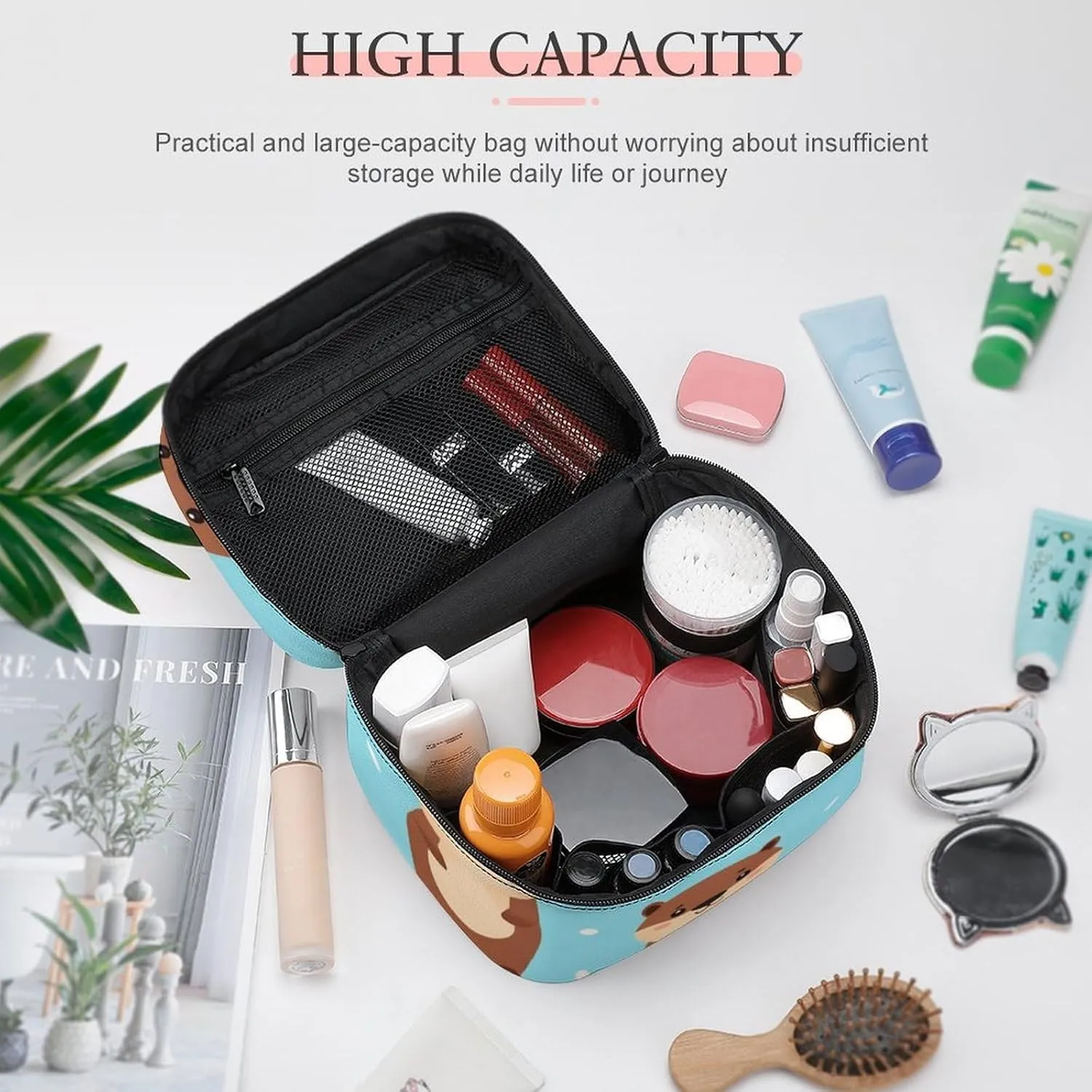 Stylish Cosmetic Bag for Women, Travel Toiletry Storage Bag with with Zipper Pouch Cute Otter Fish Pattern Makeup Organizer Case