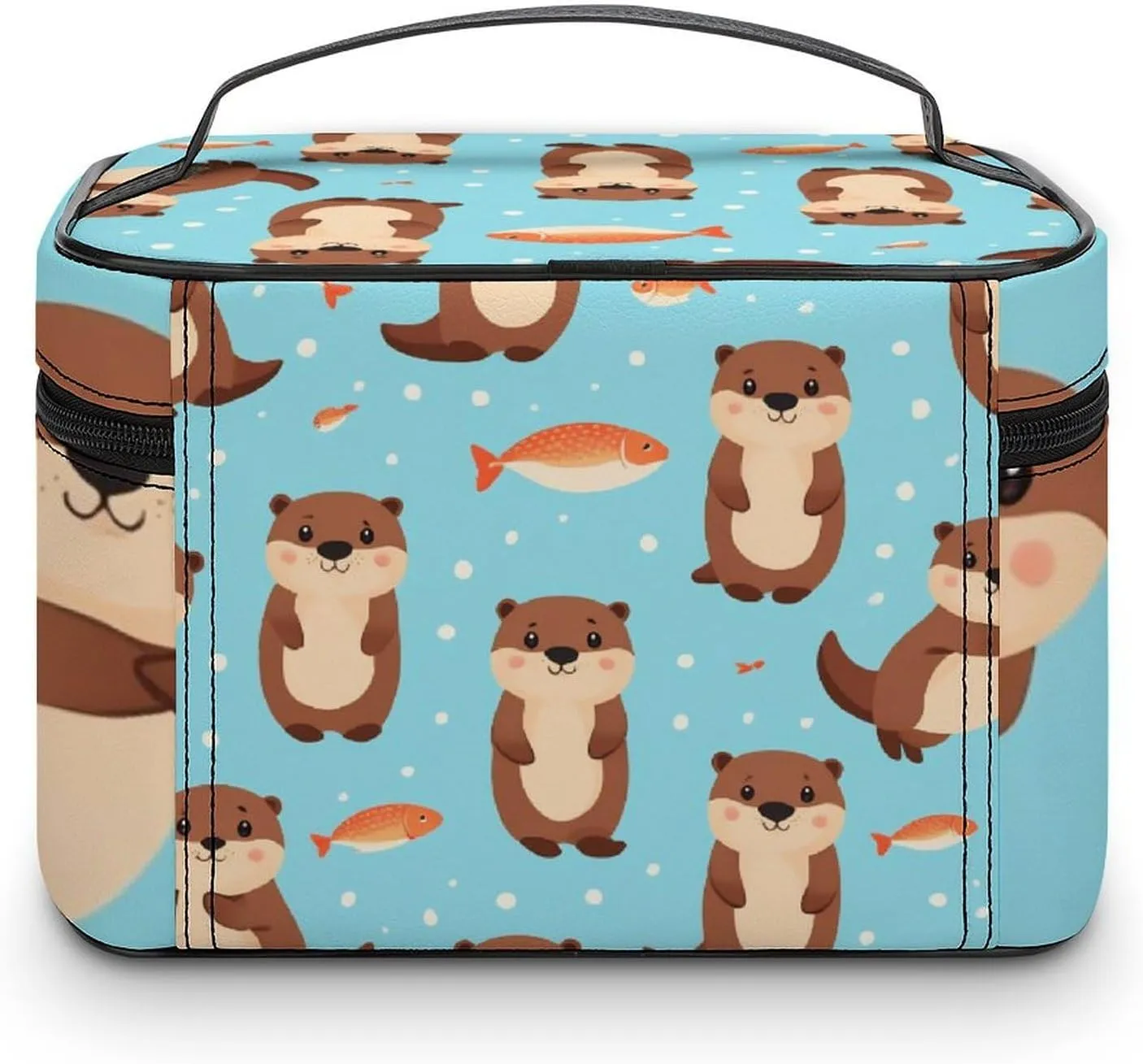 Stylish Cosmetic Bag for Women, Travel Toiletry Storage Bag with with Zipper Pouch Cute Otter Fish Pattern Makeup Organizer Case