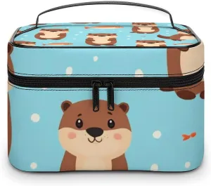 Stylish Cosmetic Bag for Women, Travel Toiletry Storage Bag with with Zipper Pouch Cute Otter Fish Pattern Makeup Organizer Case
