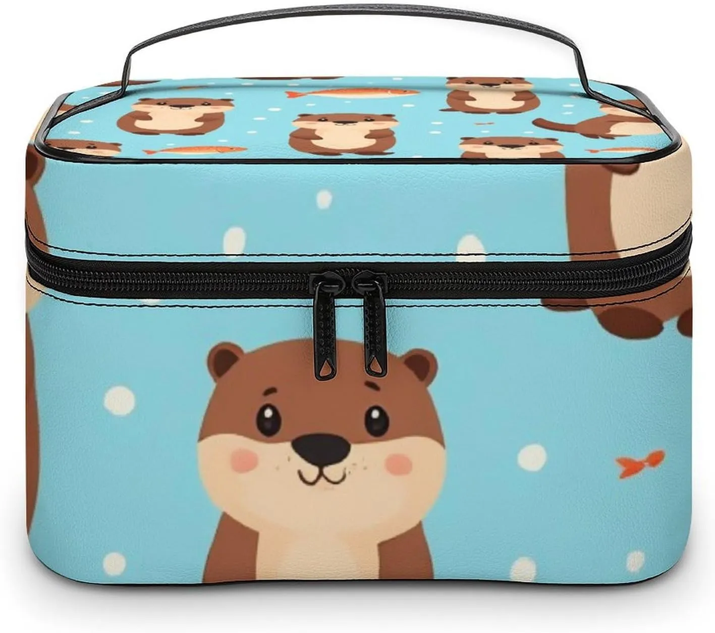 Stylish Cosmetic Bag for Women, Travel Toiletry Storage Bag with with Zipper Pouch Cute Otter Fish Pattern Makeup Organizer Case