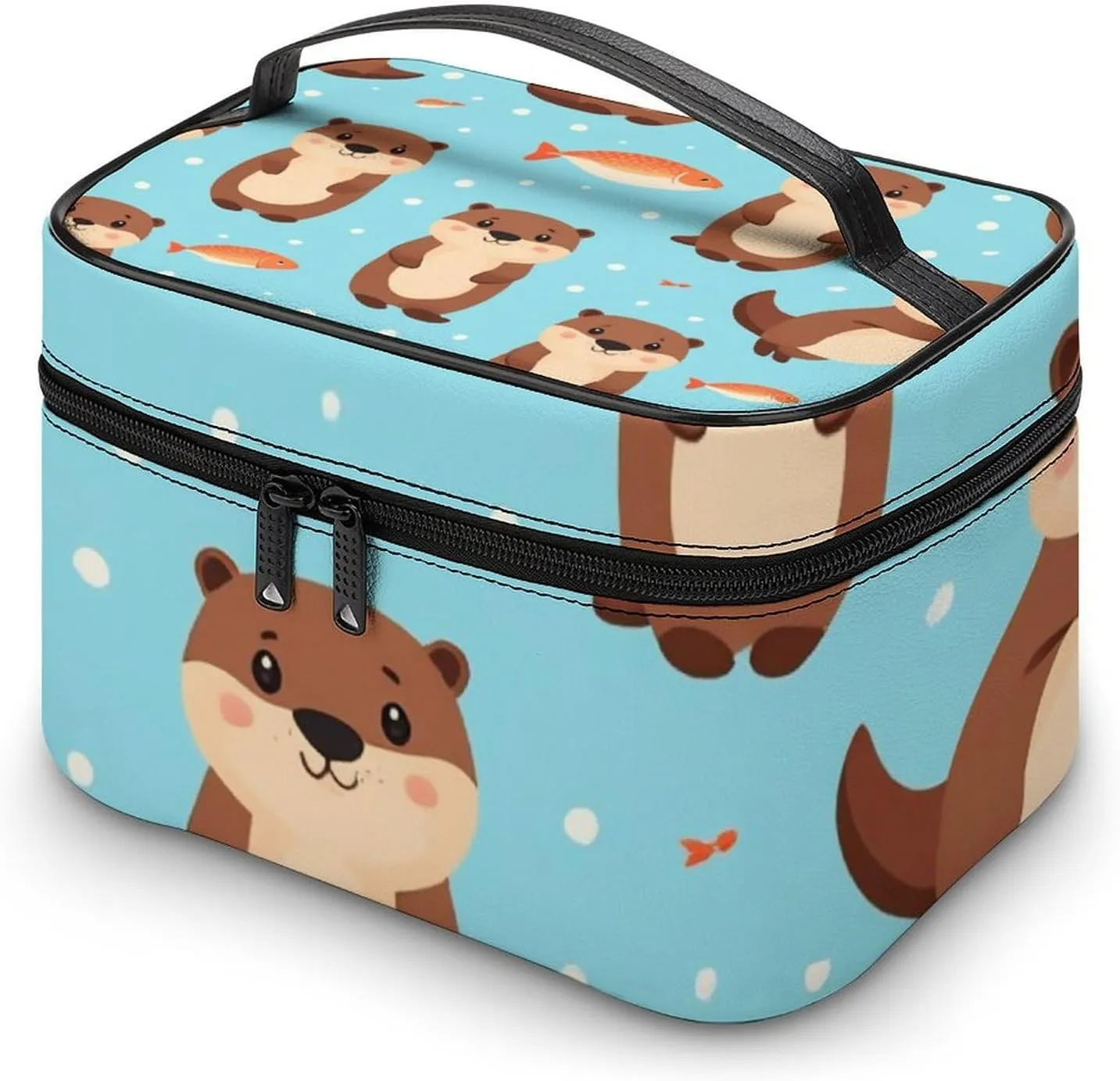 Stylish Cosmetic Bag for Women, Travel Toiletry Storage Bag with with Zipper Pouch Cute Otter Fish Pattern Makeup Organizer Case