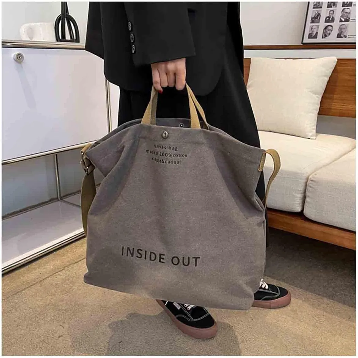 Sumleno Women Large Canvas Tote Handbags Casual Shoulder Work Bag Crossbody Top Handle Vintage Grunge Hobo Bag