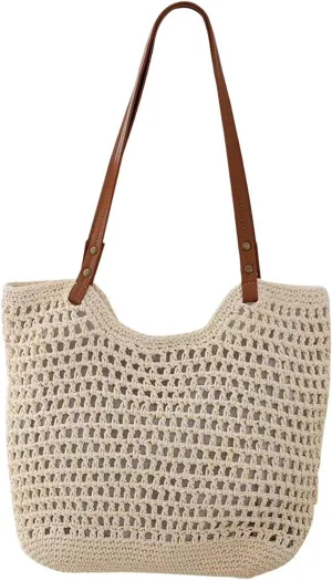 Summer Beige Cotton Knitted Shoulder Bag bags for 2025, Bohemian Hobo Crochet Beach bag Casual Designer Purse for Women