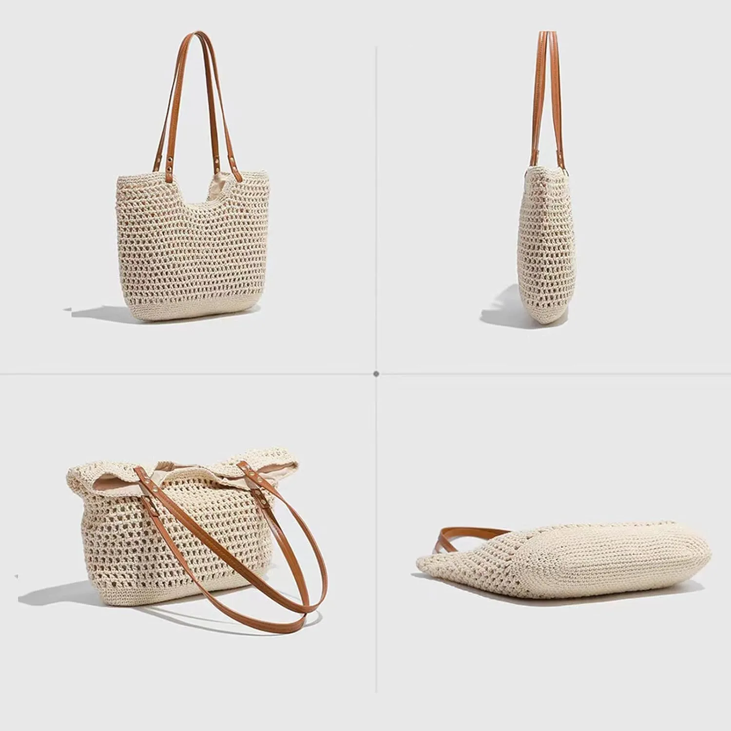 Summer Beige Cotton Knitted Shoulder Bag bags for 2025, Bohemian Hobo Crochet Beach bag Casual Designer Purse for Women
