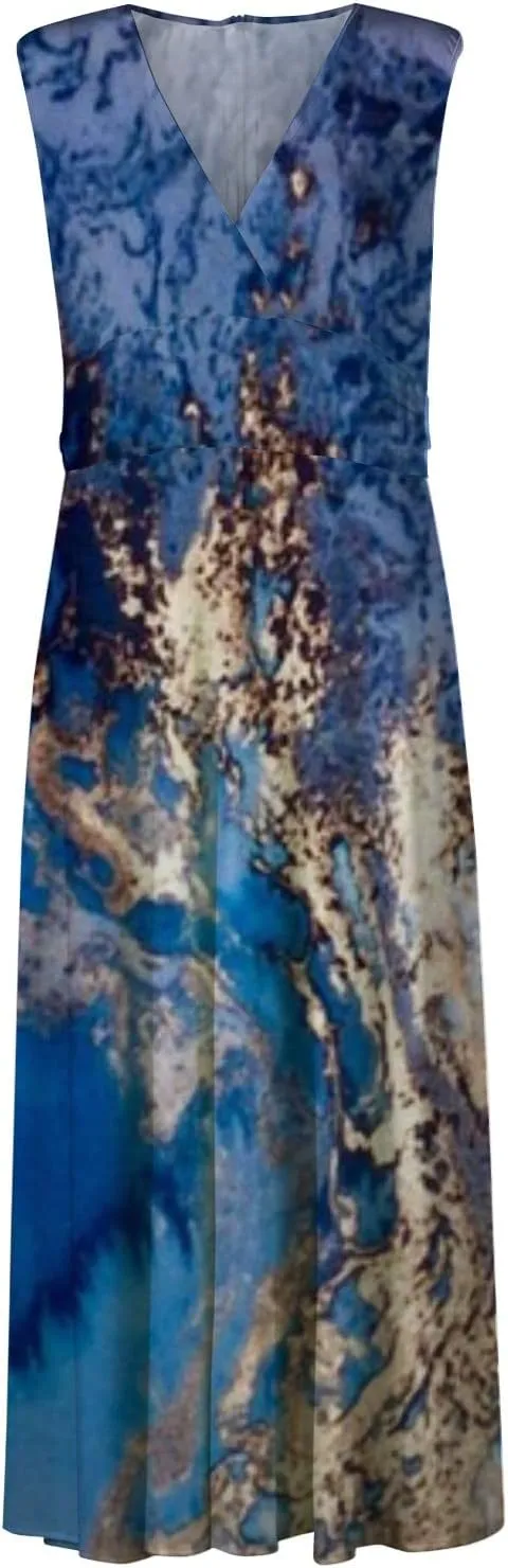 Summer Dresses for Women 2025 Classy Tie Dye Cami Maxi Sundresses Flowy Empire Waist V Neck Sleeveless Banquet Dress