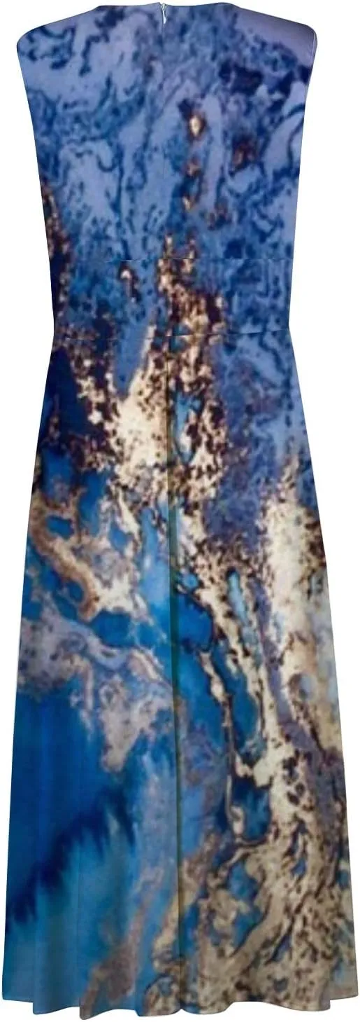 Summer Dresses for Women 2025 Classy Tie Dye Cami Maxi Sundresses Flowy Empire Waist V Neck Sleeveless Banquet Dress