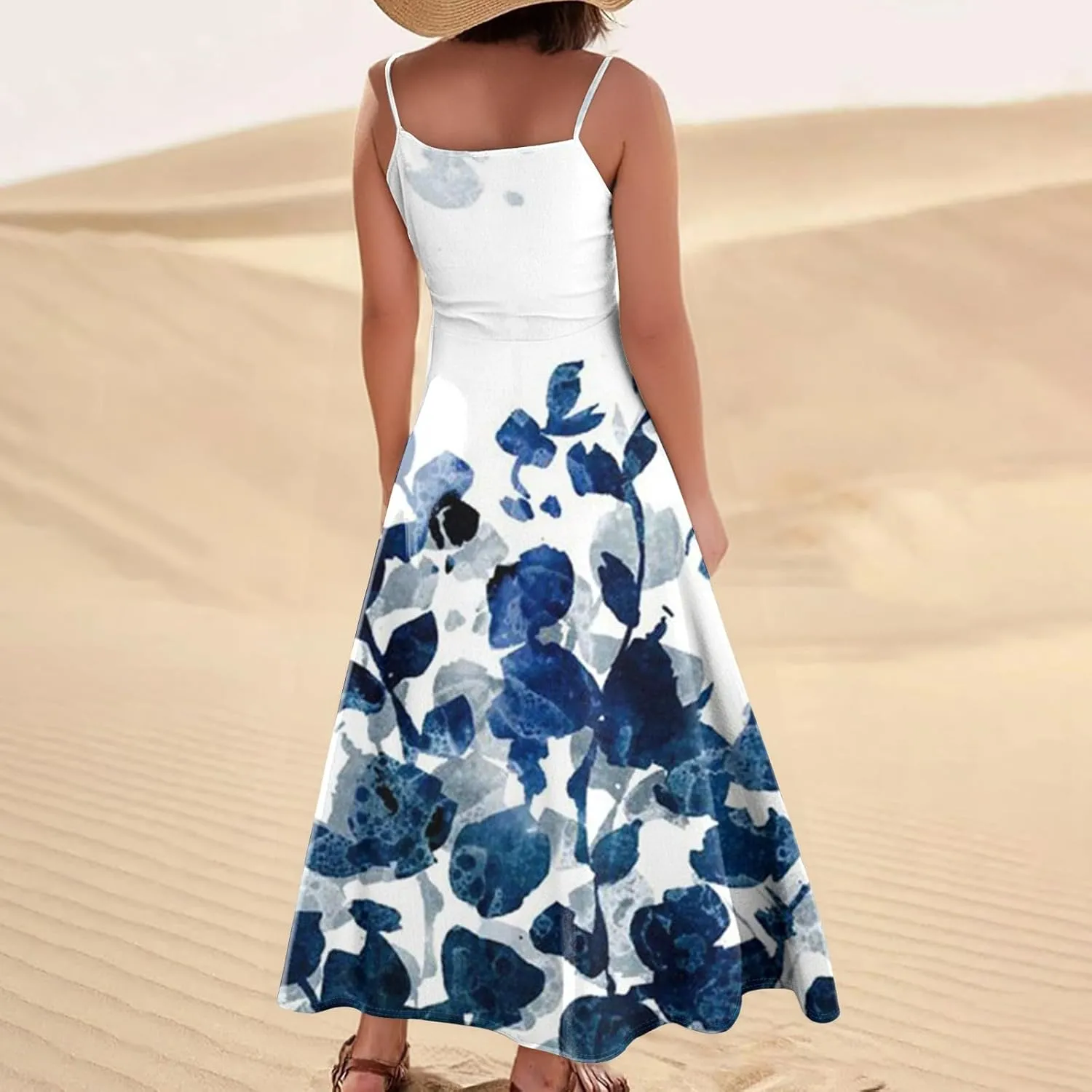 Summer Dresses for Women 2025 Trendy Floral Spaghetti Strap Maxi Sundresses Tropical Paisley Sleeveless Dress with Pockets