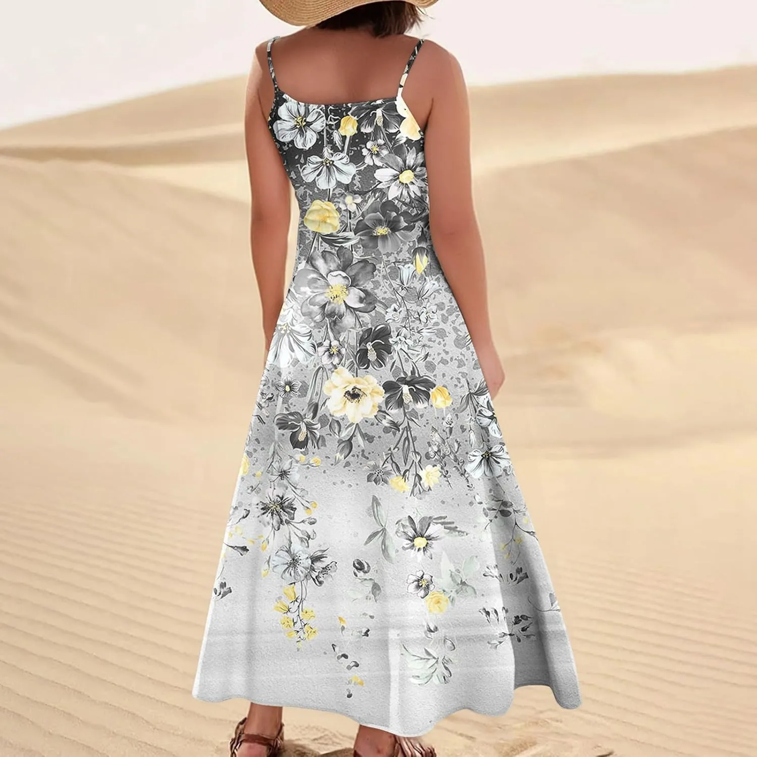 Summer Dresses for Women 2025 Trendy Floral Spaghetti Strap Maxi Sundresses Tropical Paisley Sleeveless Dress with Pockets