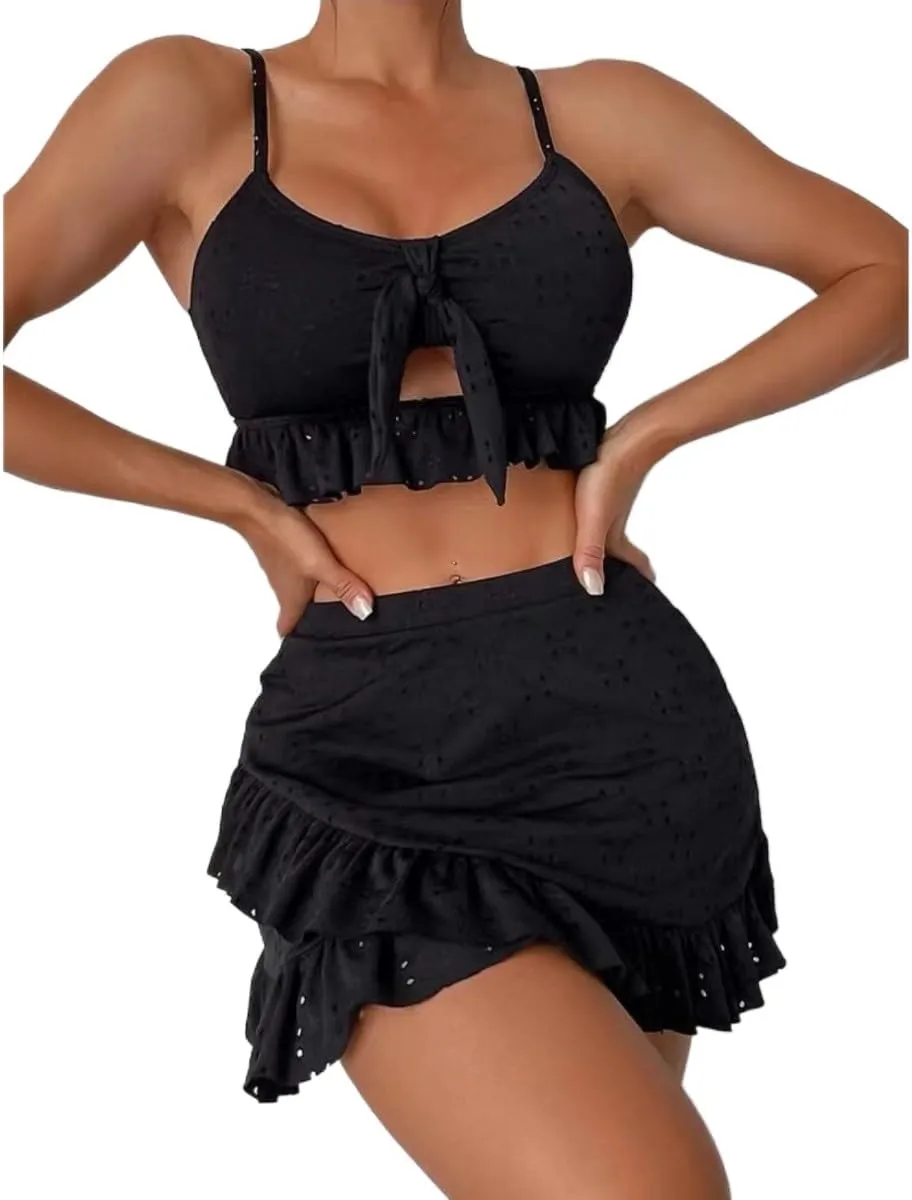 Summer Women's Split Swimsuit Bag Hip Skirt Three-Piece Solid Color Swimsuit