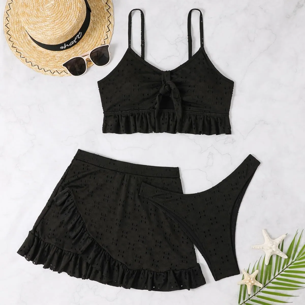 Summer Women's Split Swimsuit Bag Hip Skirt Three-Piece Solid Color Swimsuit