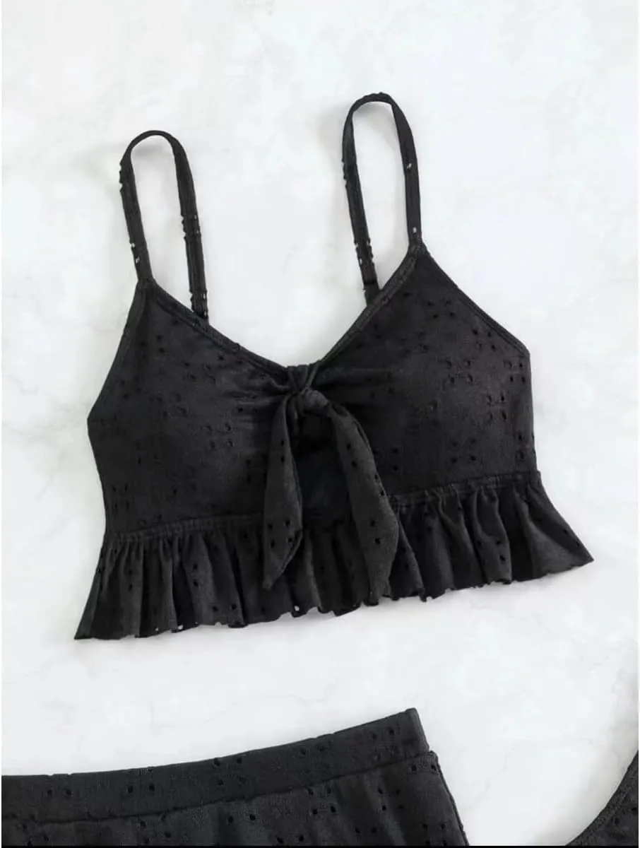 Summer Women's Split Swimsuit Bag Hip Skirt Three-Piece Solid Color Swimsuit