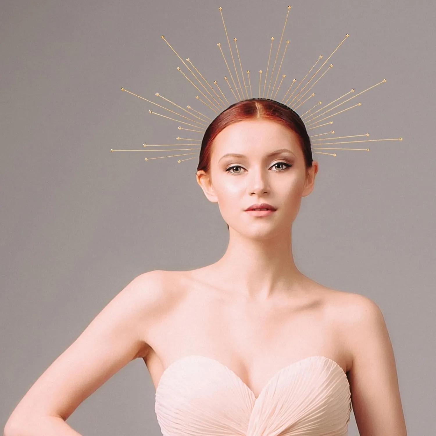 Sun Goddess Halo Crown - Renfaire Sunburst Spikes Headpiece for Women Renaissance Cosplay Costume