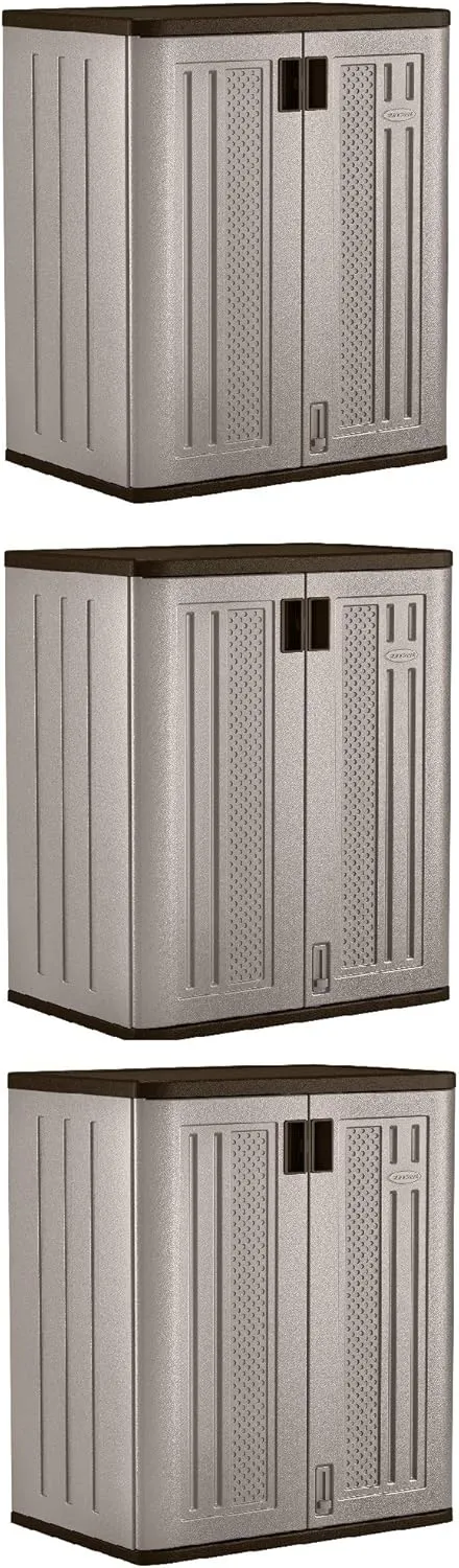 Suncast 3 Pack 9 Cu. Ft. Base Storage Cabinet, Resin Garage Organizer, Platinum Metallic/Slate