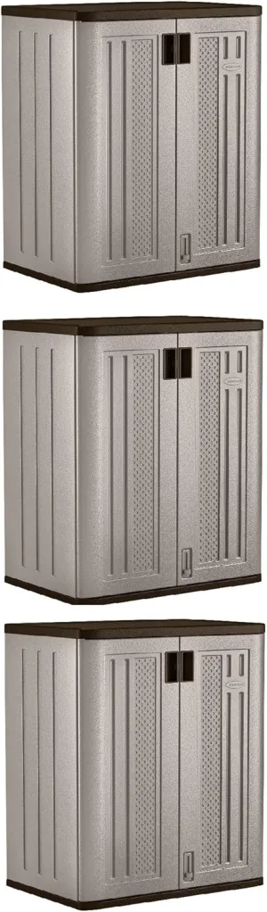 Suncast 3 Pack 9 Cu. Ft. Base Storage Cabinet, Resin Garage Organizer, Platinum Metallic/Slate