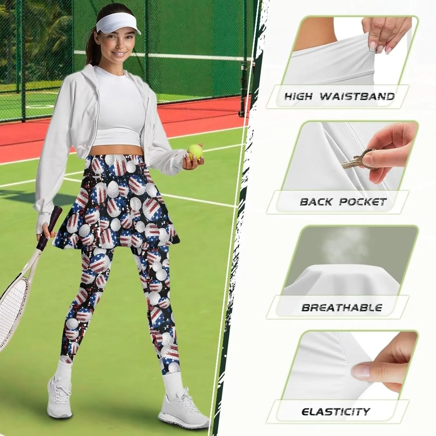 Suobstales Skirted Leggings for Women Lightweight Tennis Golf Skorts Capris Gym Yoga Legging with Skirts