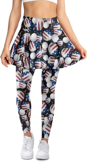 Suobstales Skirted Leggings for Women Lightweight Tennis Golf Skorts Capris Gym Yoga Legging with Skirts