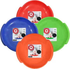 Superio Round Snow Saucer Sleds- 24” Plastic Disc Sleds for Kids and Adults- Heavy Duty Sled Discs with Handles for Downhill Sledding, Winter Outdoor Sports, (Blue, Red, Green, Orange)