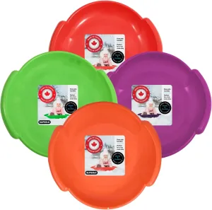 Superio Round Snow Saucer Sleds- 24” Plastic Disc Sleds for Kids and Adults- Heavy Duty Sled Discs with Handles for Downhill Sledding, Winter Outdoor Sports, (Red, Green, Fucshia, Orange)