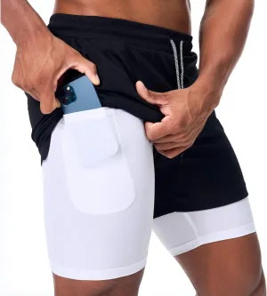 Surenow Men's Running Shorts Quick Dry Workout Gym Shorts Athletic 2-in-1 Stealth Shorts Outdoor Short for Men with Pockets