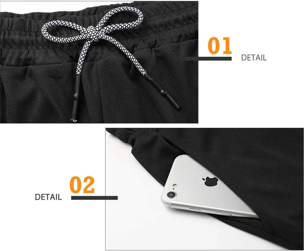 Surenow Men's Running Shorts Quick Dry Workout Gym Shorts Athletic 2-in-1 Stealth Shorts Outdoor Short for Men with Pockets