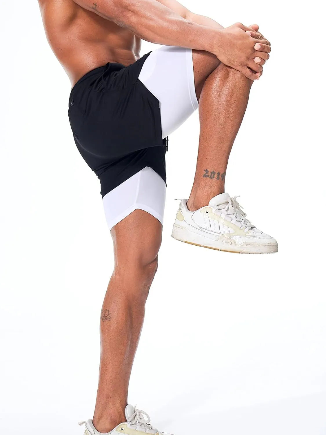 Surenow Men's Running Shorts Quick Dry Workout Gym Shorts Athletic 2-in-1 Stealth Shorts Outdoor Short for Men with Pockets
