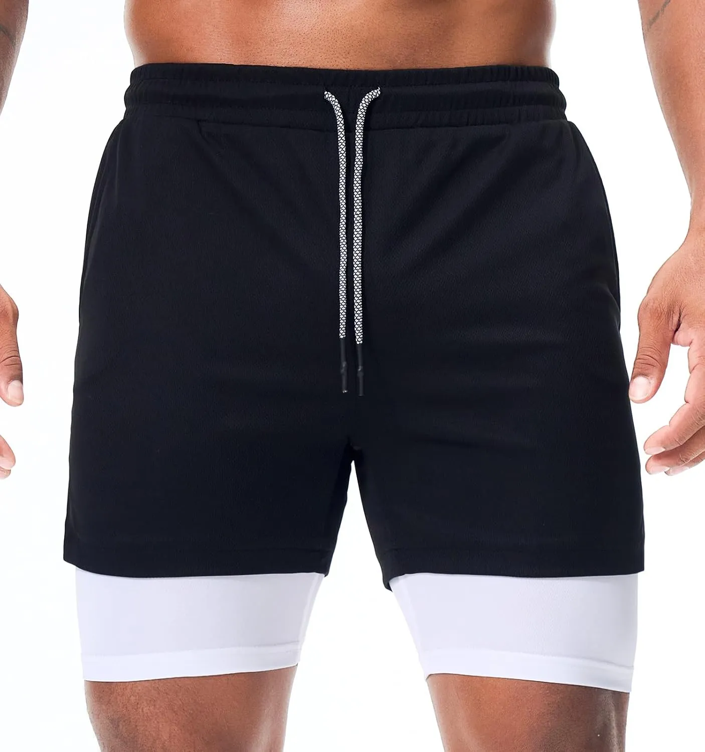 Surenow Men's Running Shorts Quick Dry Workout Gym Shorts Athletic 2-in-1 Stealth Shorts Outdoor Short for Men with Pockets