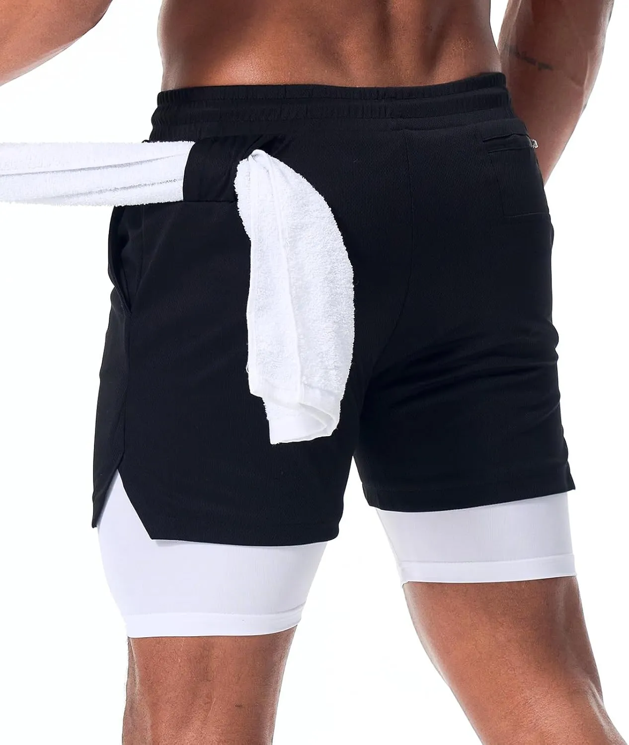 Surenow Men's Running Shorts Quick Dry Workout Gym Shorts Athletic 2-in-1 Stealth Shorts Outdoor Short for Men with Pockets
