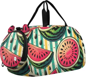 Sweet Watermelon Duffle Bag for Girl, Sports Duffle Gym Bags with Shoe Compartment, Personalized Overnight Bag Travel Weekender for Kids