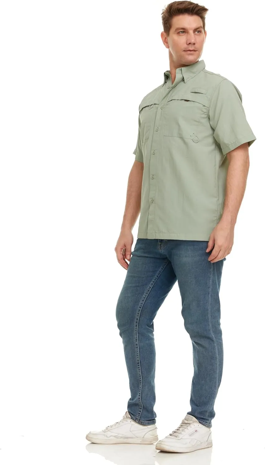 Swiss Alps Mens Short Sleeve Button Down Sun Protection Shirt Quick Dry Cooling Fishing Shirts Casual Summer Tops with Pocket