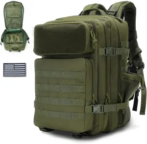 Tactical Backpack - Military Molle Bag 3 Days Pack for men and Women Large Assault Rucksack 45L (Green)