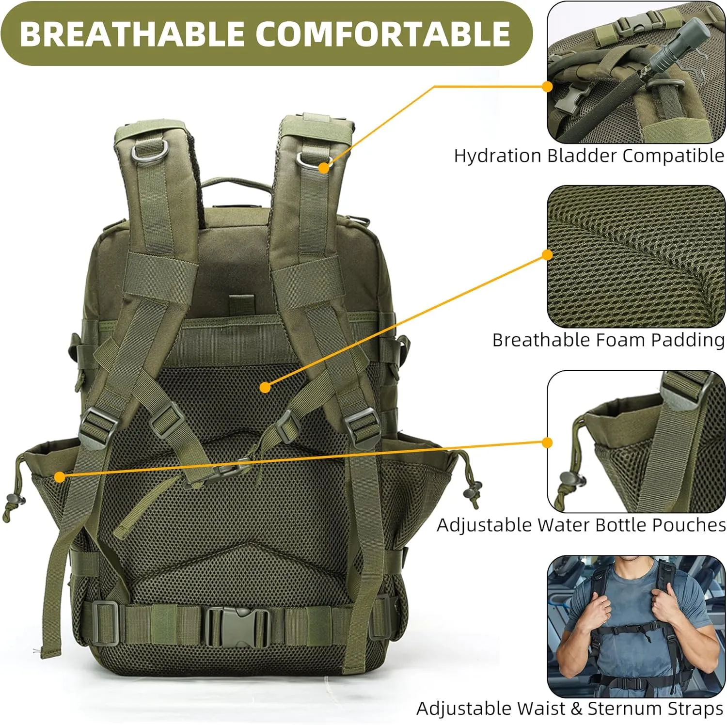 Tactical Backpack - Military Molle Bag 3 Days Pack for men and Women Large Assault Rucksack 45L (Green)