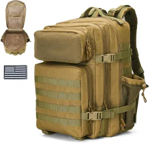 Tactical Backpack - Military Molle Bag 3 Days Pack for men and Women Large Assault Rucksack 45L (Khaki)