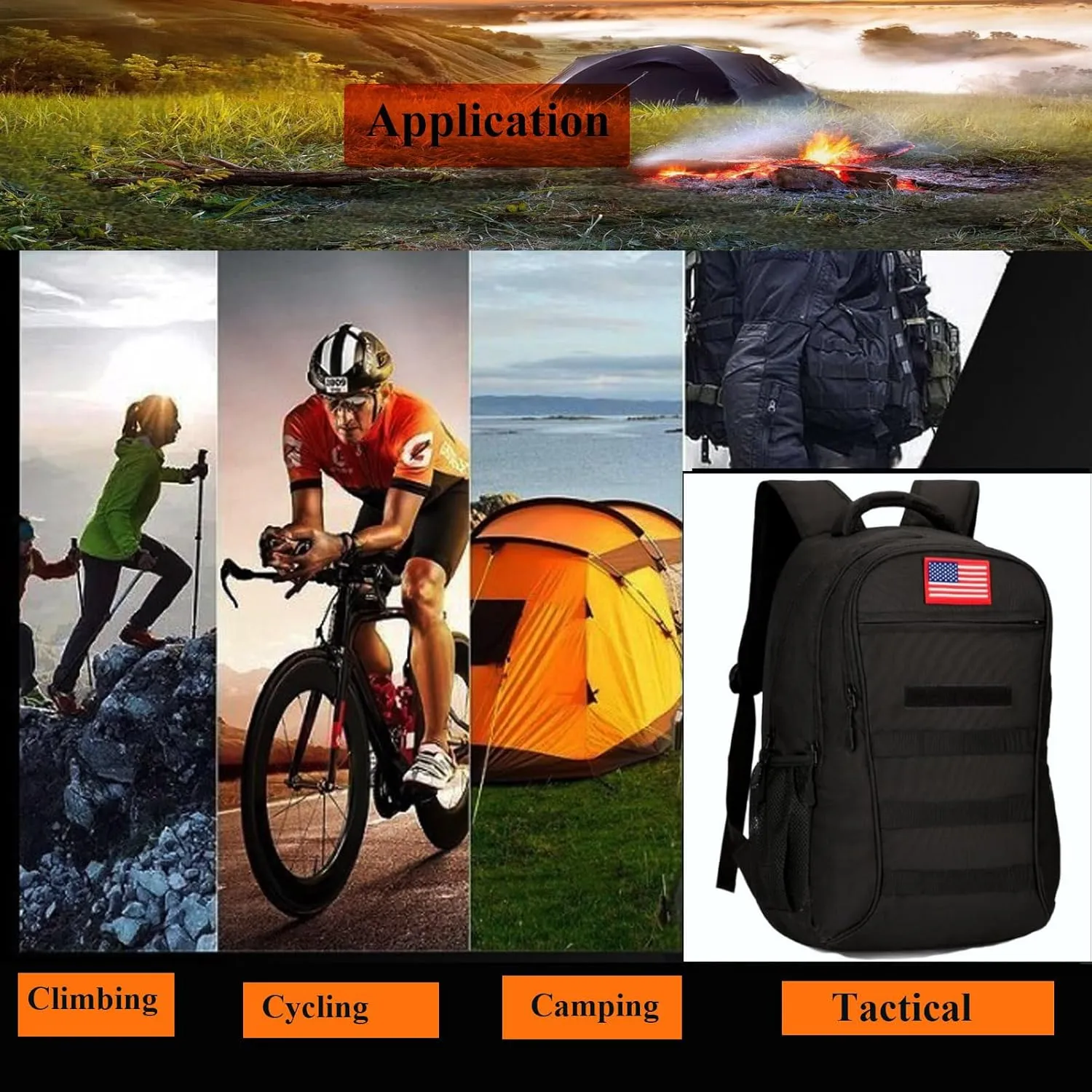 Tactical Backpack Molle Military Backpack,Camo Backpack Pack Bag Army Bookbag Daypack W/USB Port For Travel Trekking Camping Hunting (Black, 40L)
