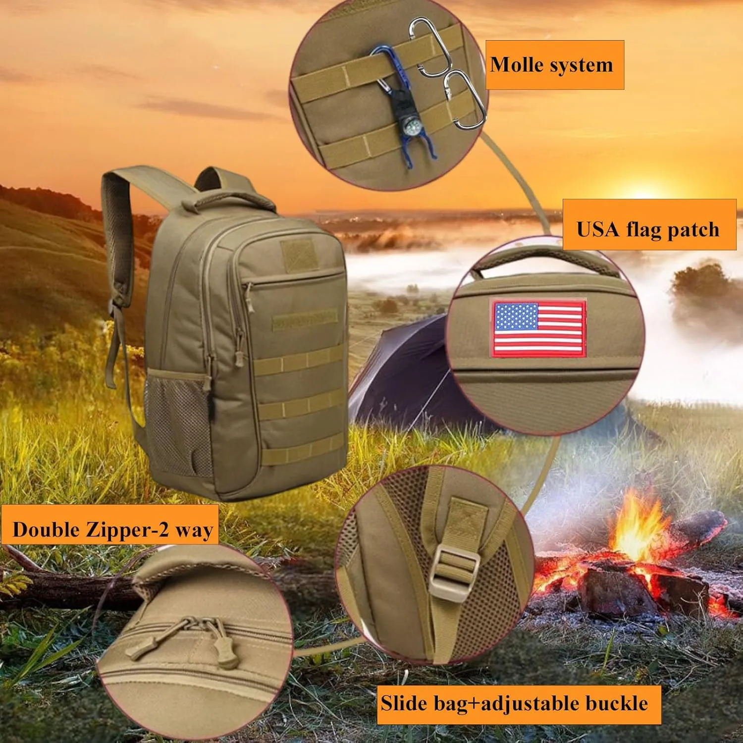 Tactical Backpack Molle Military Backpack,Camo Backpack Pack Bag Army Bookbag Waterproof Gym Daypack W/USB Port For Travel Trekking Camping Hunting (Brown, 40L)