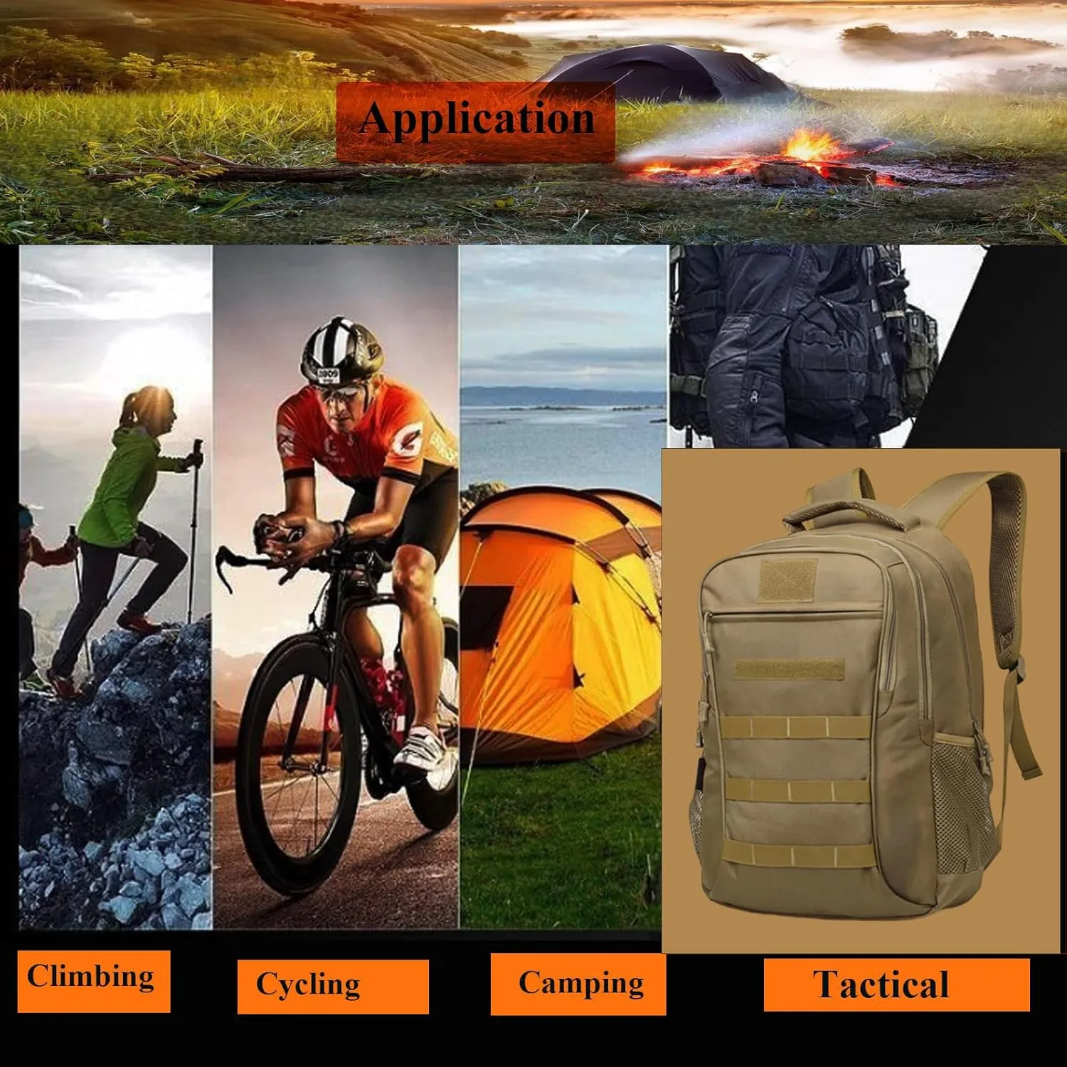Tactical Backpack Molle Military Backpack,Camo Backpack Pack Bag Army Bookbag Waterproof Gym Daypack W/USB Port For Travel Trekking Camping Hunting (Brown, 40L)