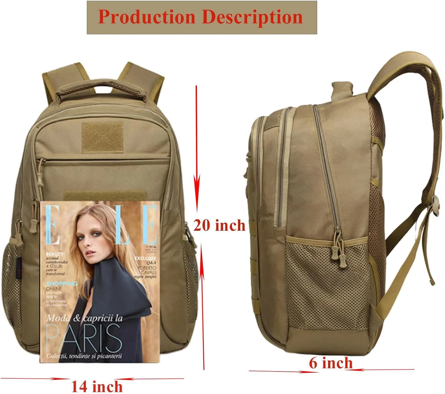 Tactical Backpack Molle Military Backpack,Camo Backpack Pack Bag Army Bookbag Waterproof Gym Daypack W/USB Port For Travel Trekking Camping Hunting (Brown, 40L)