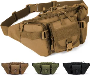 Tactical Fanny Pack, Military Outdoor Waist Bag Belt Packs Hip Bumbag Utility Bags with Adjustable Strap for Cycling Hiking Hunting (Brown)