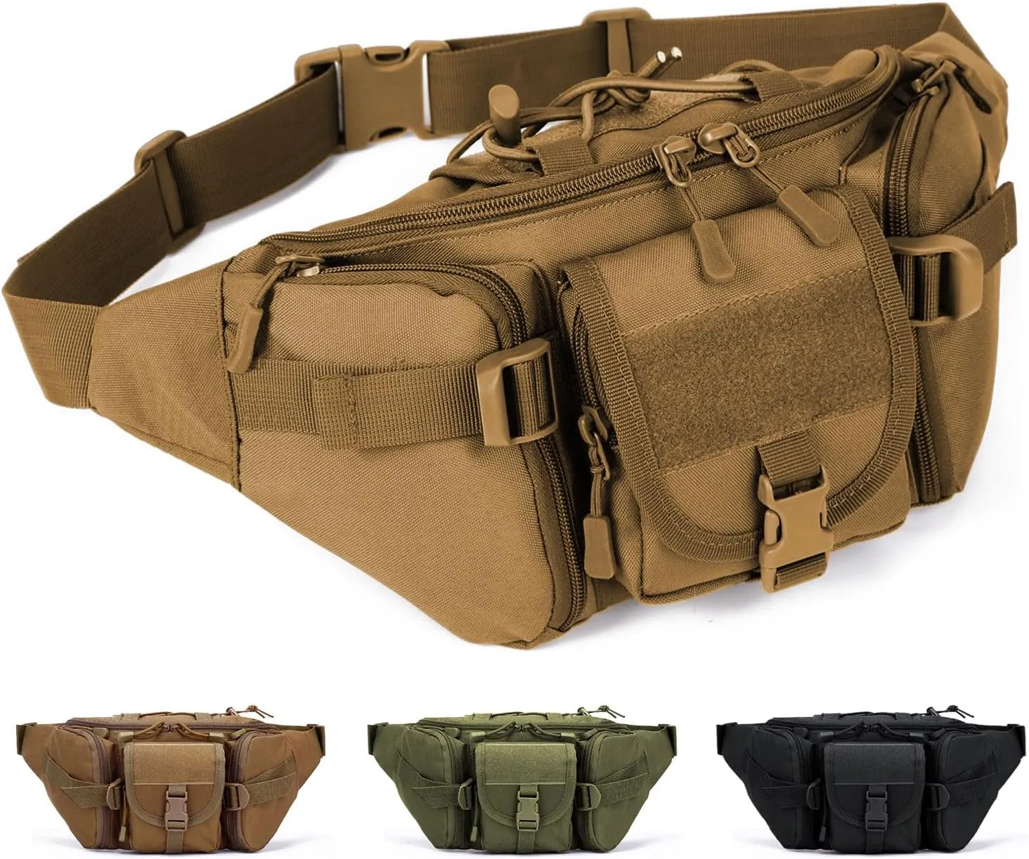 Tactical Fanny Pack, Military Outdoor Waist Bag Belt Packs Hip Bumbag Utility Bags with Adjustable Strap for Cycling Hiking Hunting (Brown)