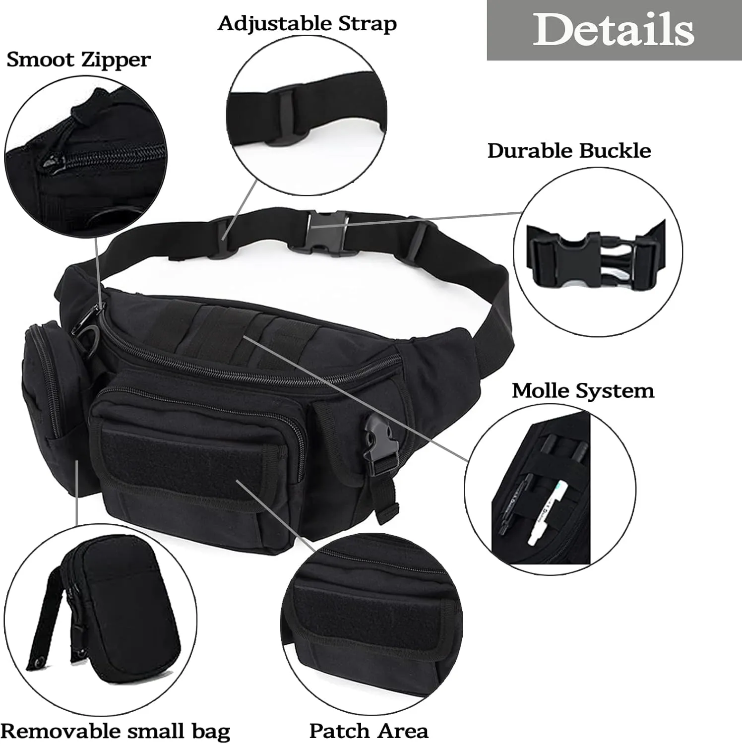 Tactical Fanny Packs, Military Waist Bag Utility Hip Belt Bags for Hiking Climbing Fishing Cycling Hunting with U.S Patch (CAIM0-A)