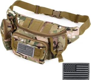 Tactical Fanny Packs, Military Waist Bag Utility Hip Belt Bags for Hiking Climbing Fishing Cycling Hunting with U.S Patch (CAIM0-A)
