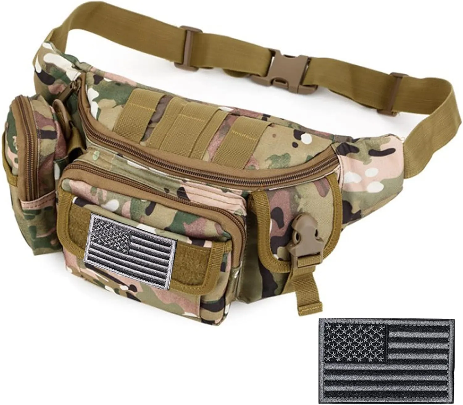 Tactical Fanny Packs, Military Waist Bag Utility Hip Belt Bags for Hiking Climbing Fishing Cycling Hunting with U.S Patch (CAIM0-A)